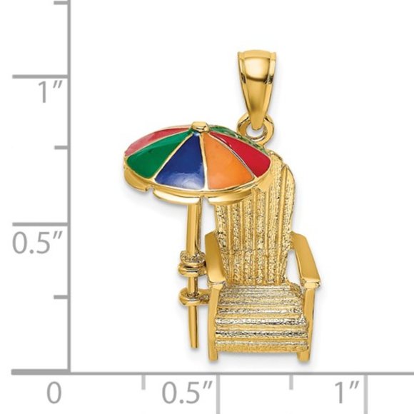 14k Yellow Gold 3-D Adirondack Beach Chair w multi color enamel Umbrella Pendant - Picture 2 of 4